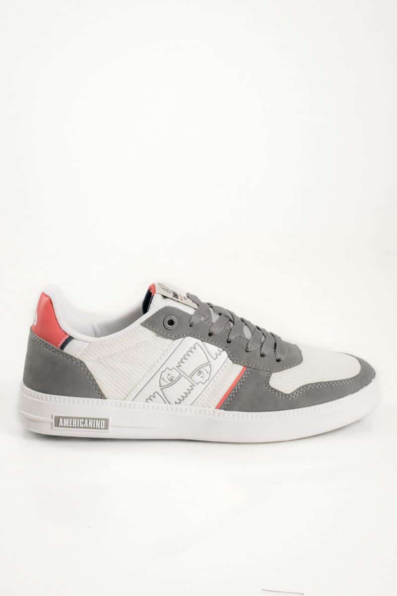 AMM514X30_01 Λευκά sneakers Americanino AMM514X30 με γκρι λεπτομέρειες — πλάγια όψη
