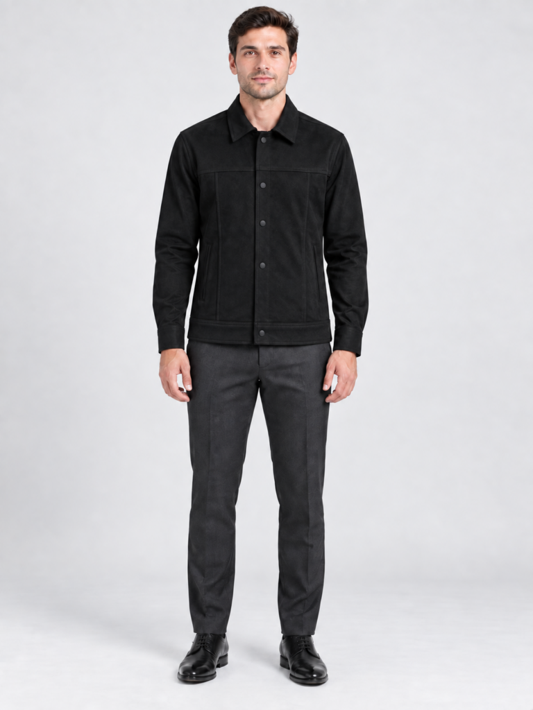 Frank Tailor FA6603 — Μαύρο — Ολόσωμη μπροστινή όψη σε μοντέλο – ψηφιακή απεικόνιση