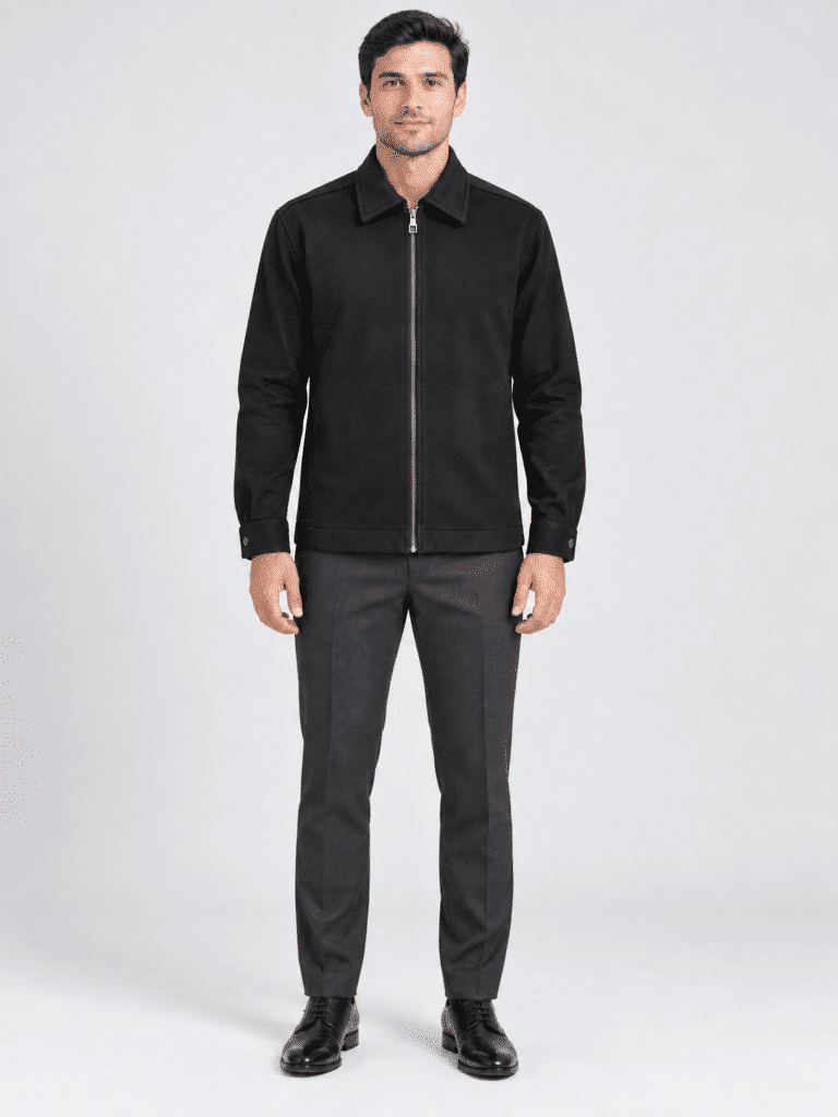Μαύρο ανδρικό overshirt Frank Tailor FA662 — ολόσωμη μπροστινή όψη σε μοντέλο