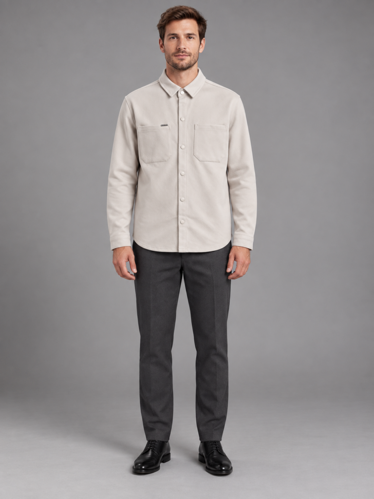 Μπεζ ανδρικό overshirt Frank Tailor N211 — ολόσωμη μπροστινή απεικόνιση