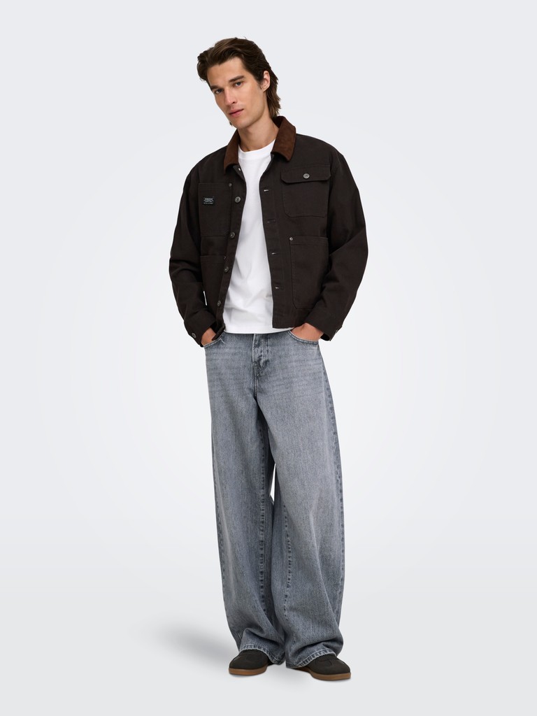 ONSKAYCE BARREL JEAN, Medium Grey Denim — Ολόσωμη μπροστινή όψη σε μοντέλο