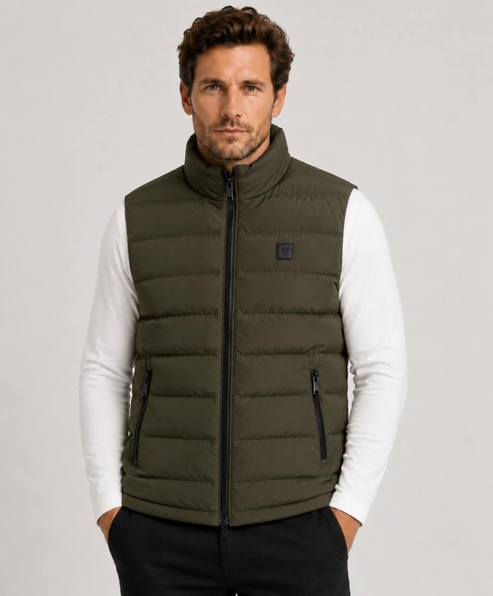 Frank Tailor JP-111 αμάνικο μπουφάν σε χακί — μπροστινή όψη Frank Tailor JP-111 αμάνικο μπουφάν σε χακί — μπροστινή όψη